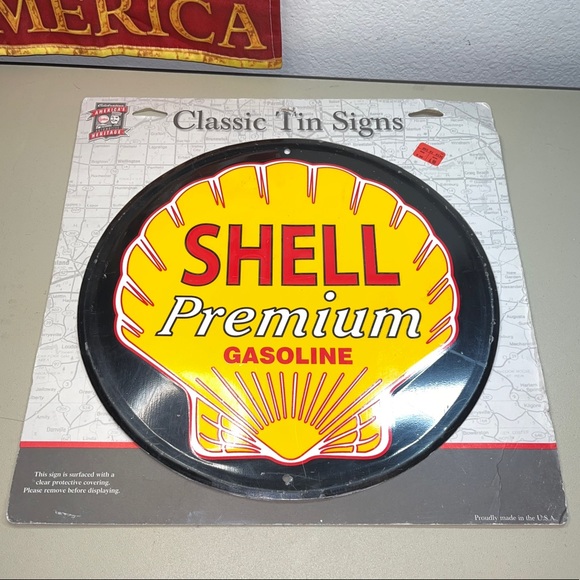 Shell Premium Gasoline Vtg Design Circle Sign New W/original Display Cardboard - Picture 8 of 9